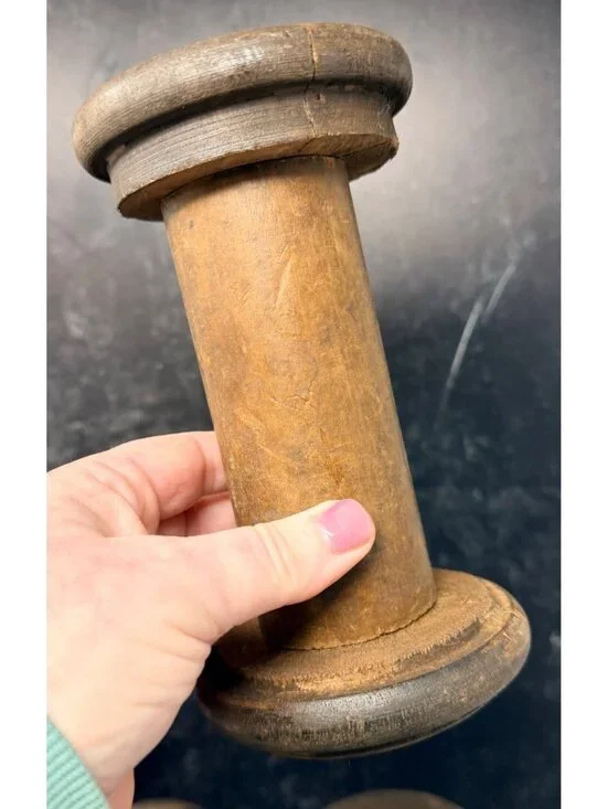 Vintage Large Wood Wooden Spool Rustic Textile Bobbin Decor Handmade 6.5" - Picture 5 of 5